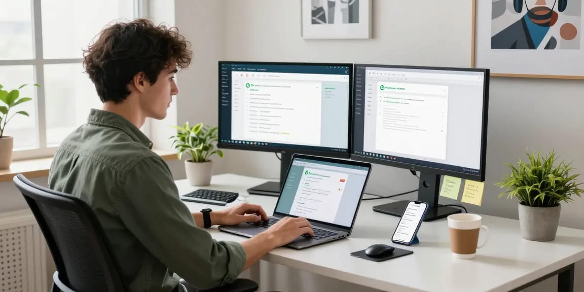 Using WhatsApp電腦版 in a modern workspace setting for efficient communication.