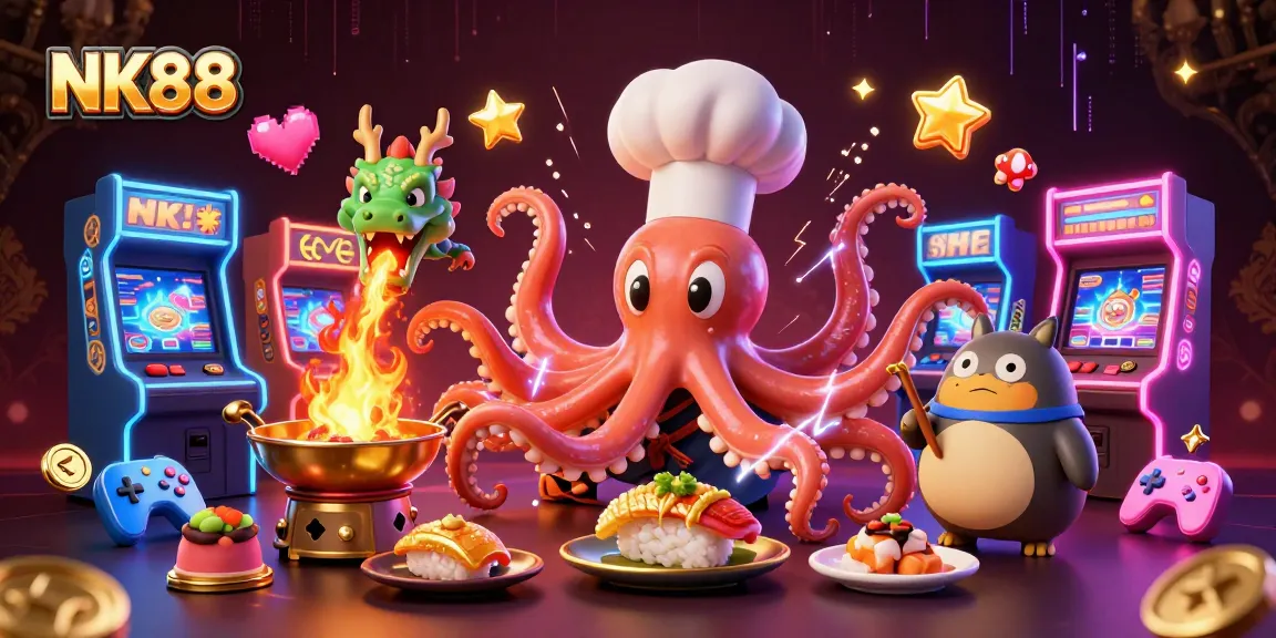 Experience the excitement of NK88 with vibrant casino games and characters in a captivating 3D scene.