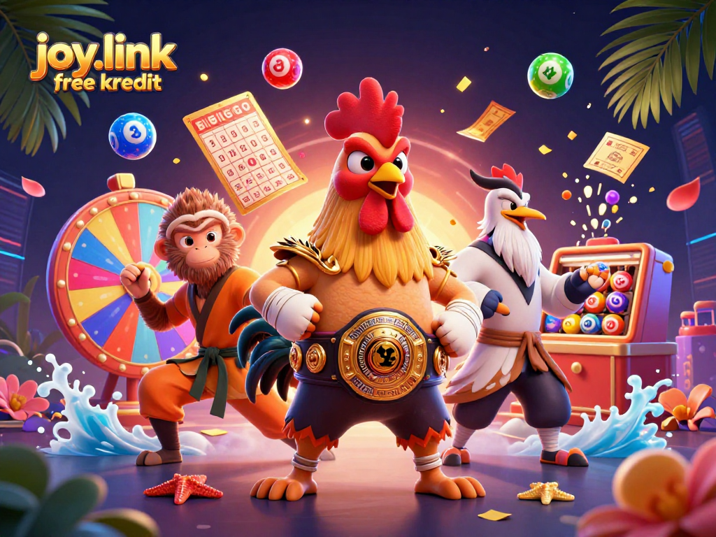 Experience the thrill of joy.link free kredit with lively lottery elements and engaging characters in a vibrant casino setting.