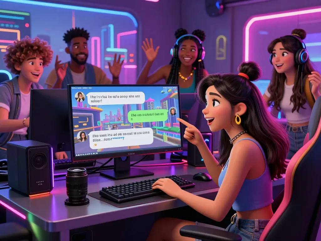 AI chat NSFW scene with animated characters in playful adult conversations set in a vibrant digital environment.