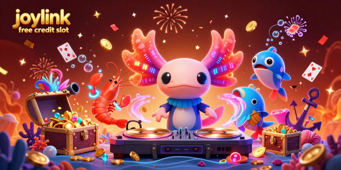 Experience the excitement of joylink free credit slot with vibrant characters amidst exploding treasures in a captivating underwater scene.