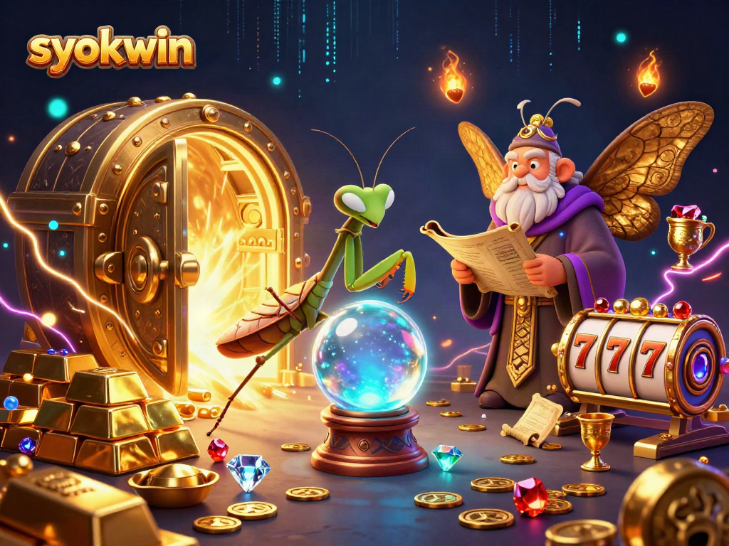 Experience syokwin casino magic with vibrant characters in a dynamic gambling scene filled with treasures.