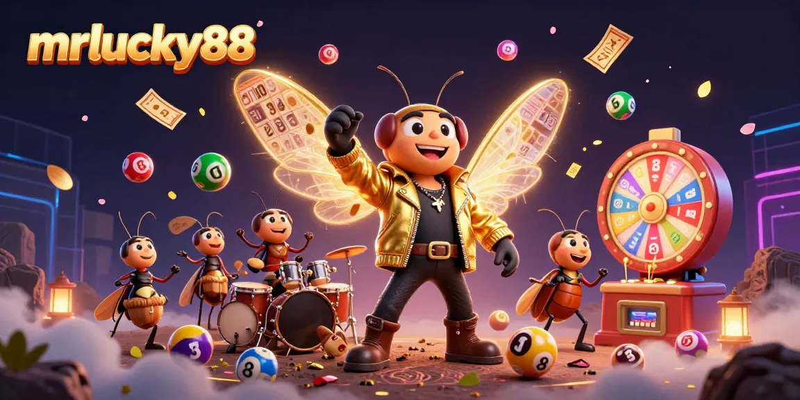 Join the excitement with mrlucky88 featuring a vibrant 3D casino scene with lottery elements and dynamic characters.