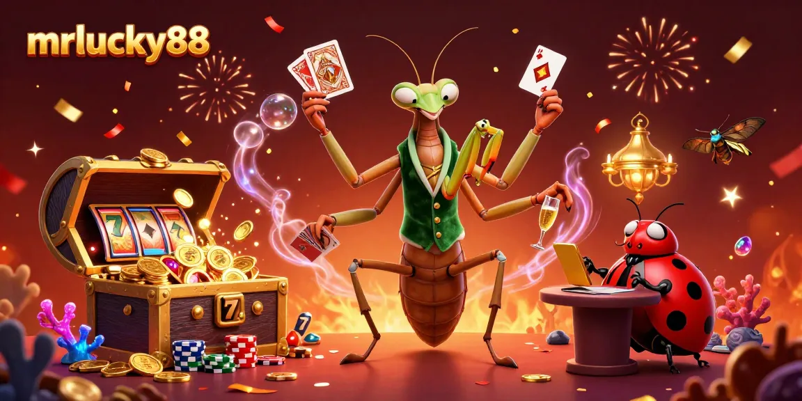 Experience thrilling wins at mrlucky88 with exciting games and vibrant casino elements in an artistic illustration.