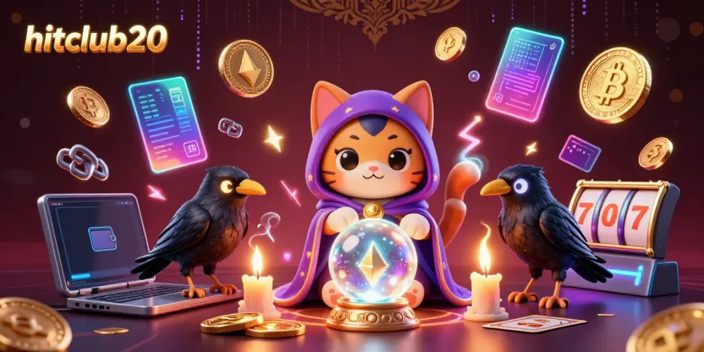 Experience the excitement of hitclub20 with vibrant characters and glowing casino elements in a mystical setting.