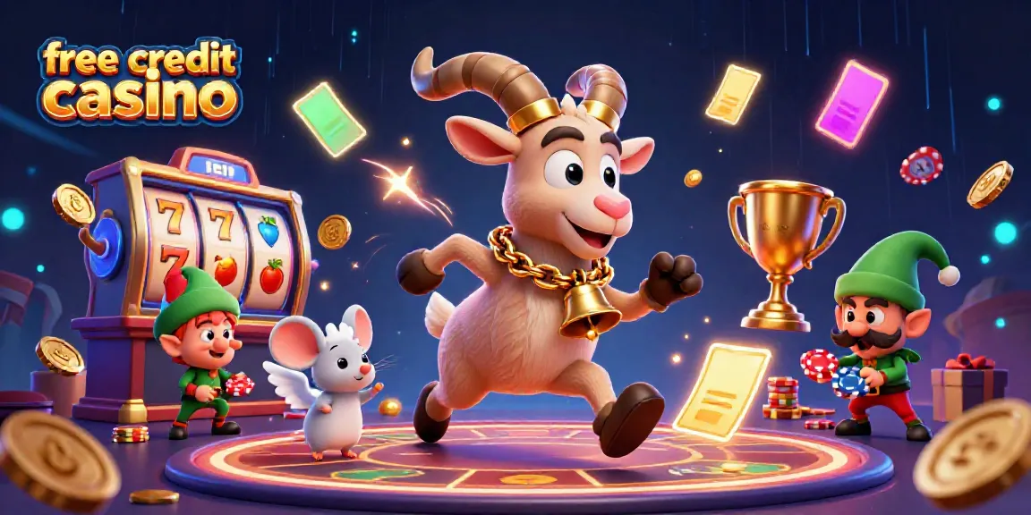 Experience thrilling fun at a free credit casino with festive 3D characters and dynamic casino elements.