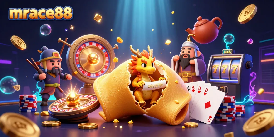 Experience the thrill of mrace88 with animated characters guarding golden treasures amidst cascading coins and vibrant casino elements.