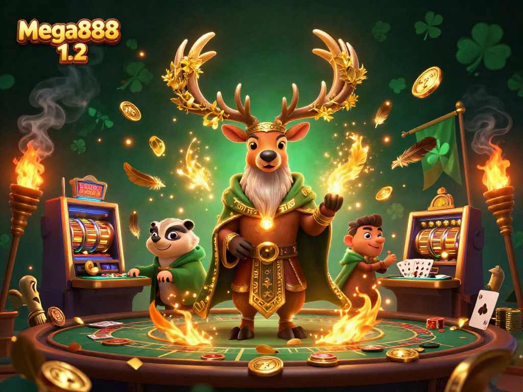 Experience mega888 1.2 in action at a vibrant casino scene filled with excitement.