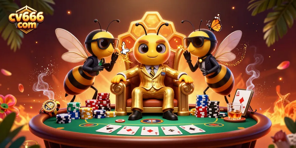 Engage with cv666 com's vibrant casino scene featuring a bumblebee mob boss and poker excitement.