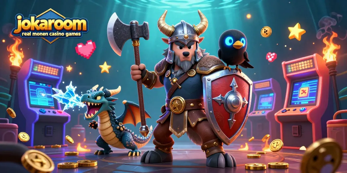 Engage with jokaroom real money casino games in this dynamic 3D illustration featuring action-packed characters.