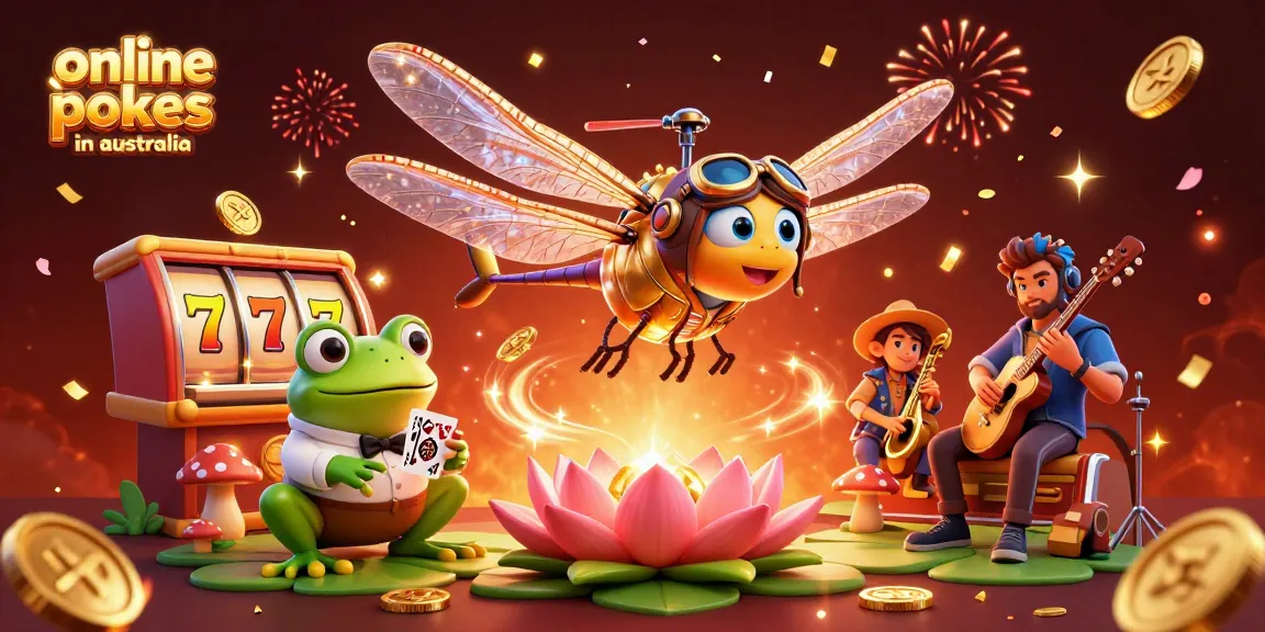 Engage with online pokies in australia through this vibrant 3D casino illustration featuring unique characters and elements.
